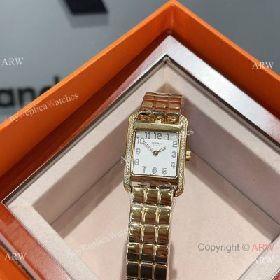 Best Quality Hermes Replica Watches Cape Cod Gold 23mm Swiss Quartz Watches with Diamond